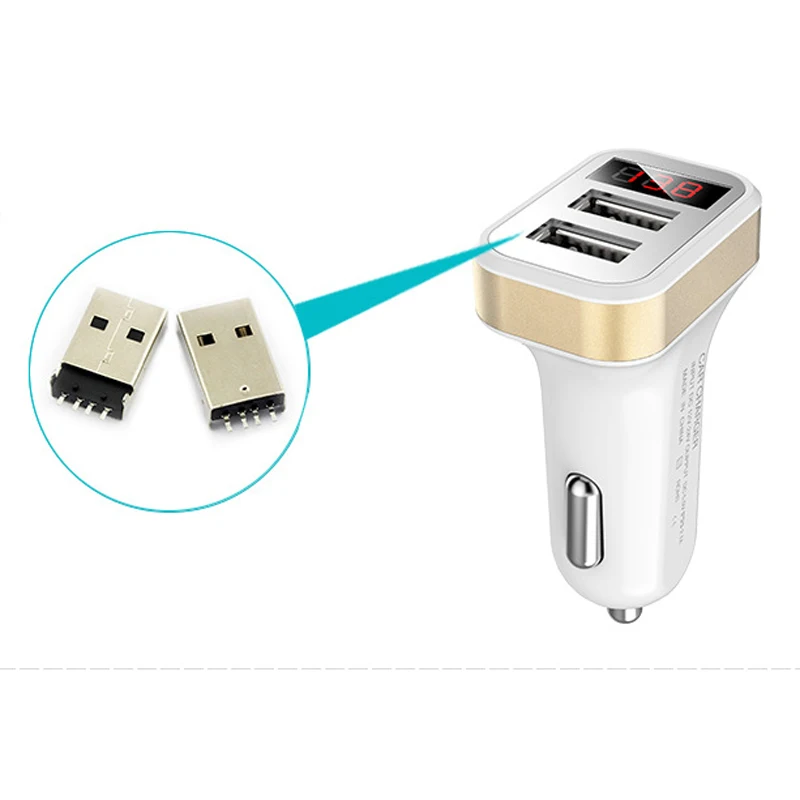 5 V 2.1A ЖК-дисплей зарядное устройство для автомобиля с двумя портами USB