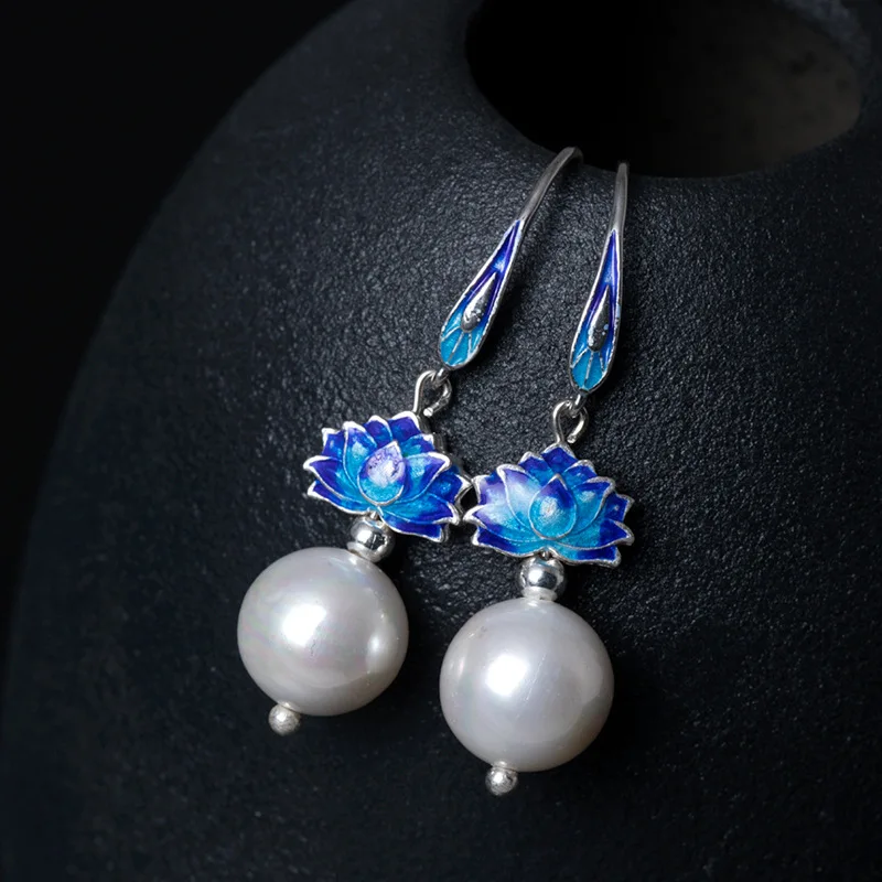 Silver DIY Original Manual Enamel Craft Accessories Wholesale National Wind Bei Bead Lotus Earring Girl