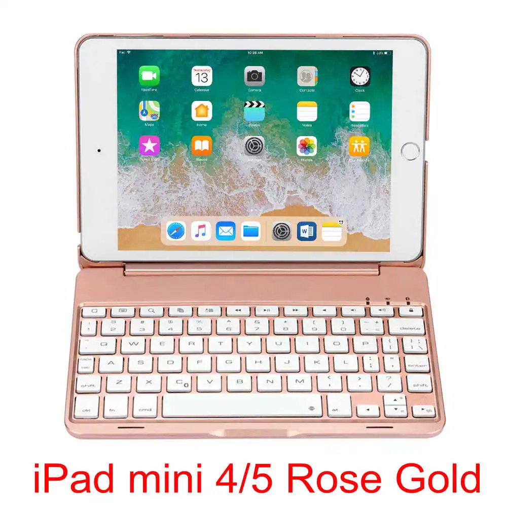 Для iPad mini 1/2/3/4/5 ультра тонкий смарт Алюминий Bluetooth русский/испанский/Иврит Клавиатура чехол крышка с 7 цветов светодиодный подсветкой - Цвет: Mini 4 5 Rose Gold