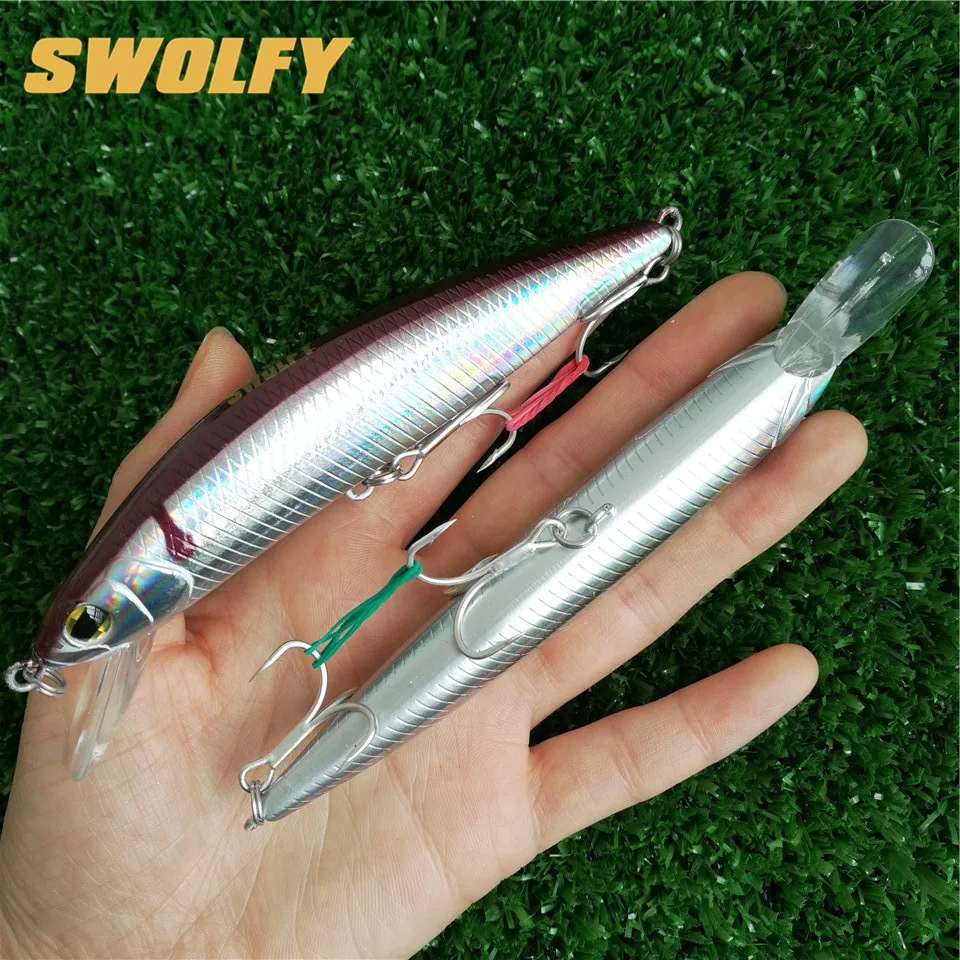 Swolfy 5 шт. тонущие приманки Minnow 12 см 40 г Морская рыбалка Приманки 3D глаза Пластиковые жесткие приманки Джеркбейт искусственные рыболовные воблеры