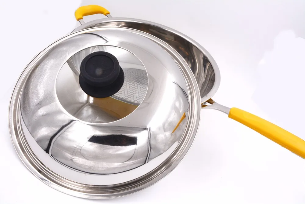 Wok из нержавеющей стали Master Star Luxury Yellow Woks 304 с крышкой и антипригарным покрытием