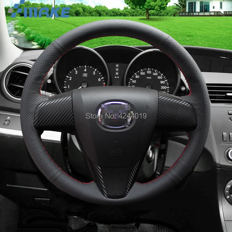 Для Mazda 3 5 2011 черная кожа сделай сам Ручное шитье чехол на рулевое колесо