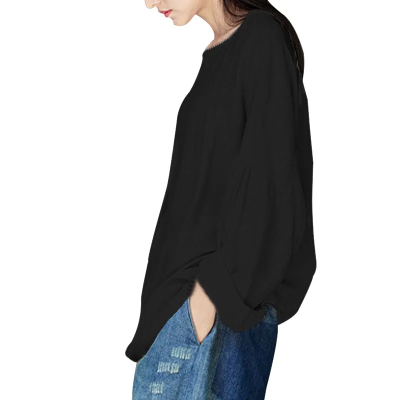 

Casual Lantern Sleeve O Neck Shirt Solid Loose Pullover Summer Autumn Women's Blouse Blusas