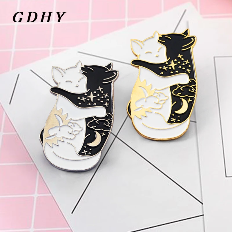 Броши-кошки GDHY для объятий милые черные и белые кошки эмалированные значки с днем