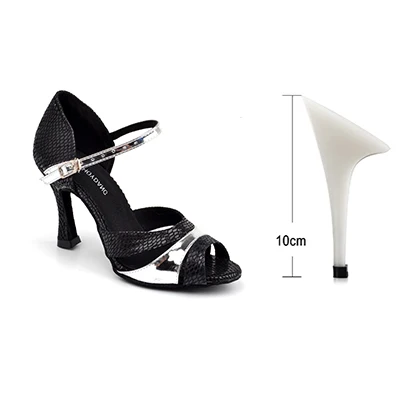 Black 10cm SHOYDANC Для женщин Туфли для латинских танцев PU змея текстуры флэш бальное Танго Сальса сандалии 6-10 см каблук черный, красный Обувь для танцев - Цвет: Black 10cm