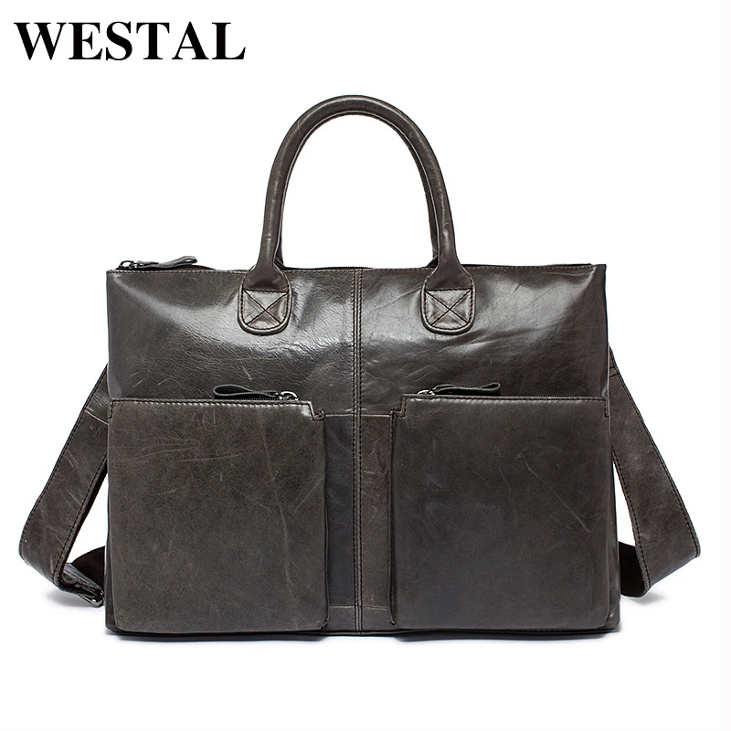 WESTAL простая деловая сумка мужская портфель мужской натуральная кожа через плечо