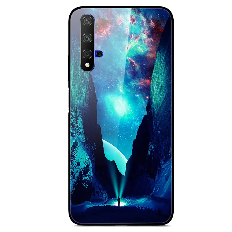 Темно-синий Чехол для huawei Honor 20, Жесткий Чехол из закаленного стекла с принтом, чехол для huawei Honor 20 Pro Lite Honor20 YAL-L21Cover Fundas - Цвет: Темно-синий