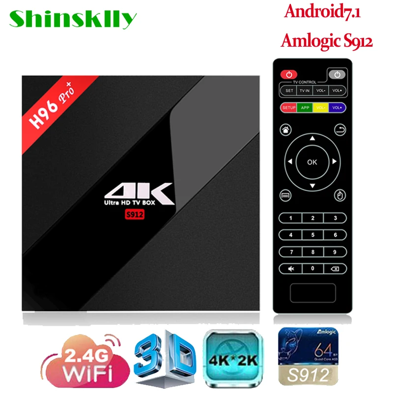 ТВ приставка Shinsklly H96 pro + Android 7 1 Восьмиядерный процессор Amlogic S912 ОЗУ 3 ГБ ПЗУ 32 Гб
