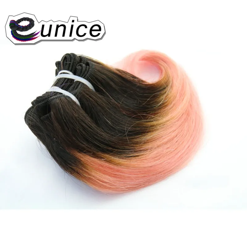 Eunice темный корень цветной двухтонный Омбре волнистые волосы для тела короткие ткет " дюймов 1 пучок 4 шт./лот 100 грамм синтетические женские волосы - Цвет: Розовый
