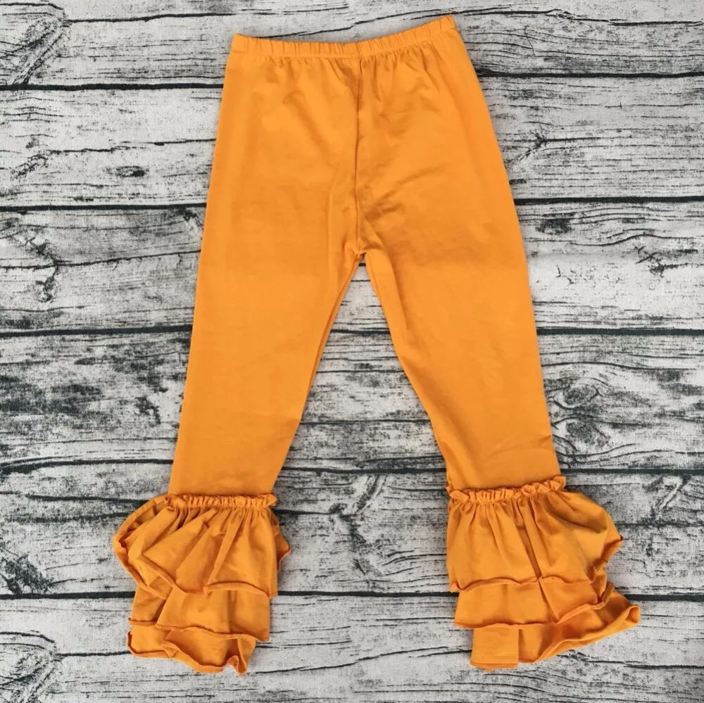 

Children Girls Pure Color Elastic Mid Waist Icing Pant Baby Girl Cotton Clothes Baby Triple Ruffle Leggings