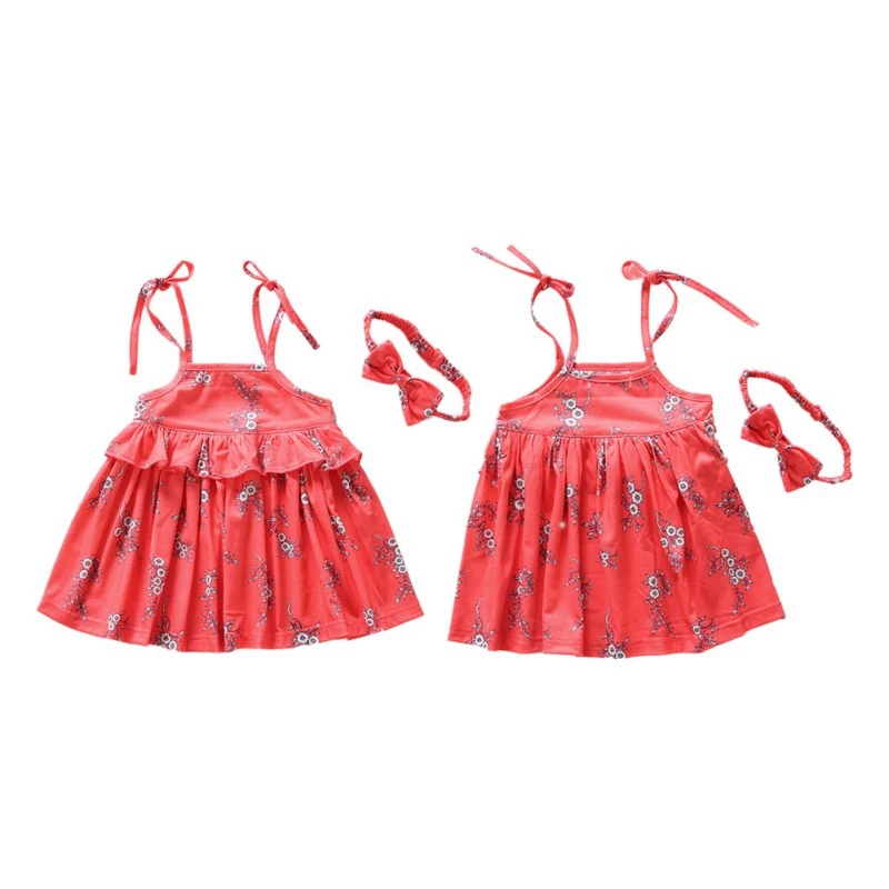 Baby Girls Dress Sets Kids Floral Pattern Strap Dresses Casual Sleeveless Tutu Sundress with Headband | Детская одежда и обувь