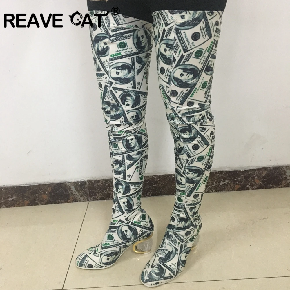 Женские ботфорты с вышивкой REAVE CAT привлекательные сапоги из стрейчевой ткани