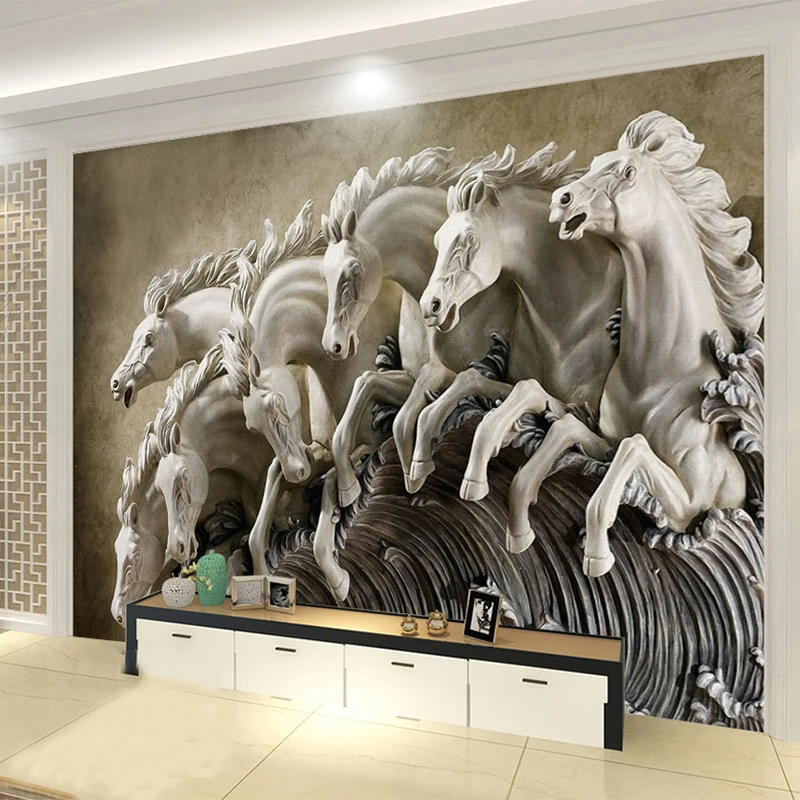 

3D Stereo Relief Horse Mural Wallpaper Living Room TV Sofa Background Wall Painting Classic Home Decor Wall Papers For Walls 3D