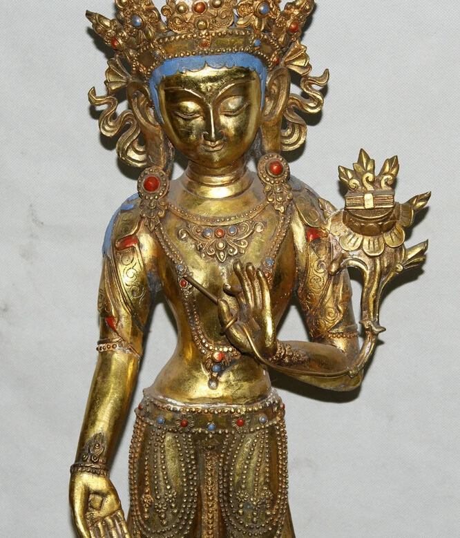 Collectible bronze S1816 Chinese Bronze Buddhism gilding stand White spirit of Compassion Goddess Statue B0403 | Дом и сад