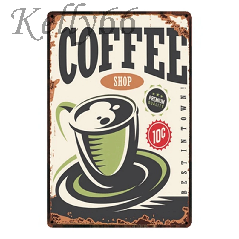 

[ Kelly66 ] Vintage Coffee shop sign Antique Metal Painting 20*30 CM Size y-1424