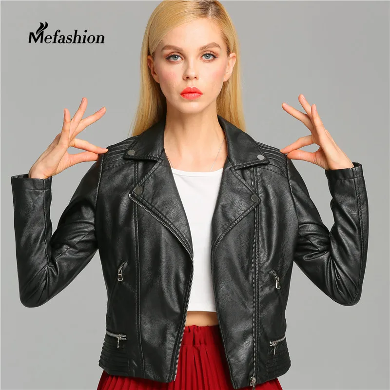 Mefashion Новая Осень Высокой Уличной Моды женщин Короткие Мыть PU Кожаная Куртка На
