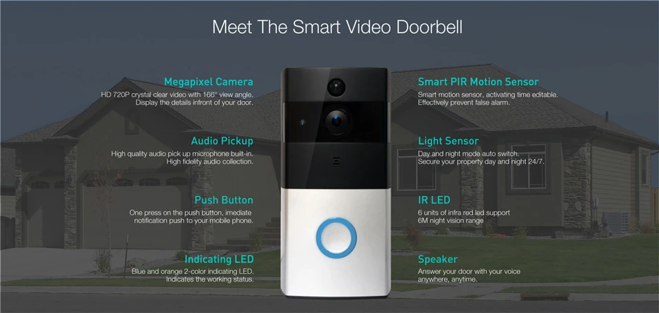 Yobang Security WiFi Wireless Video Doorbell Intercom APP Remote Control Visual Door Phone Chime Battery Power IP Camera | Безопасность