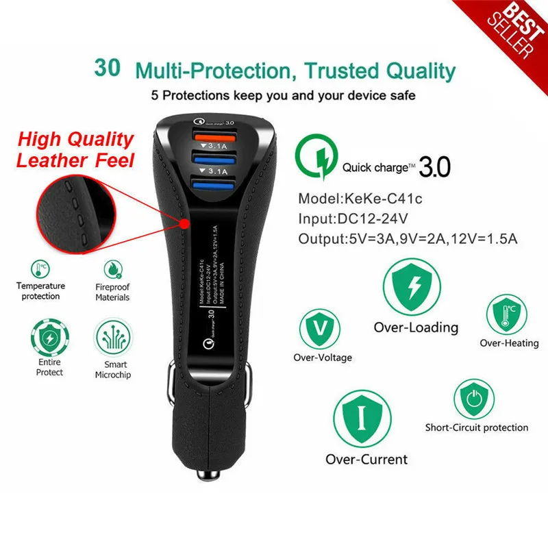 Автомобильное зарядное устройство QC3.0 с 2 USB-портами и поддержкой быстрой зарядки