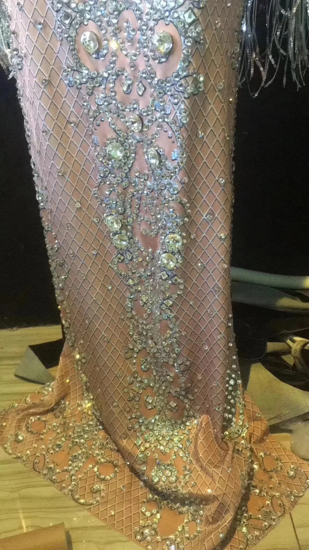 Long Sleeve Crystal Tassels Long Dress Evening Performance Fashion Show Dresses Nightclub Female Singer Concert Party Show Dress