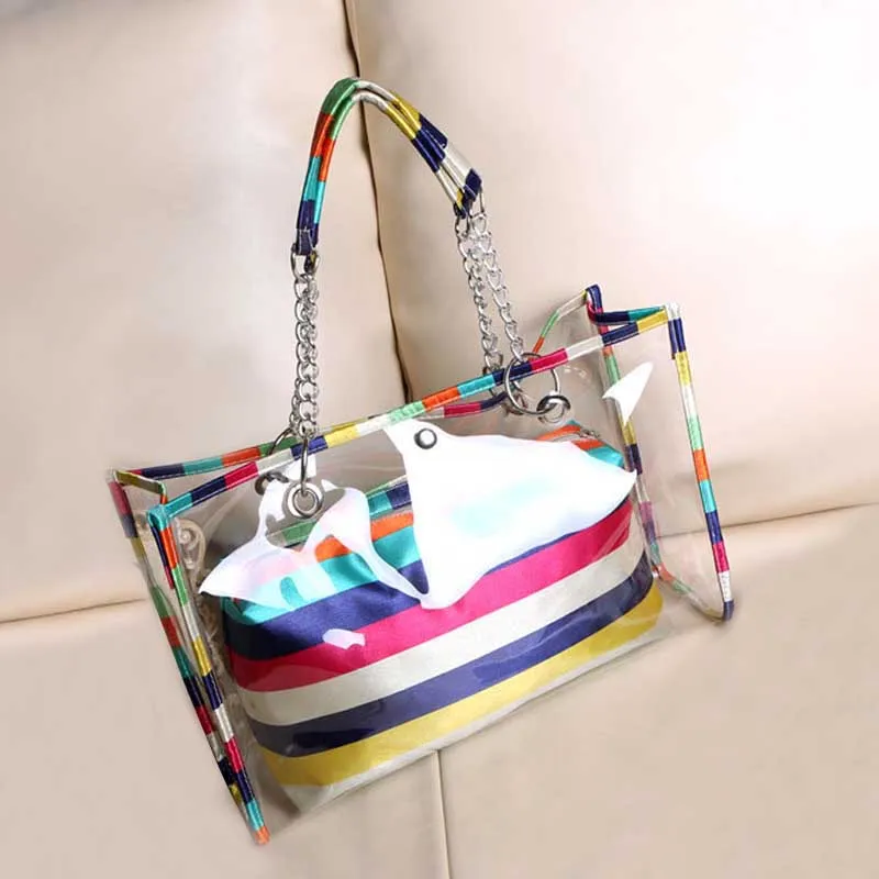 Новая женская сумка прозрачная в полоску/с флагом/в горошек пляжная из ПВХ
