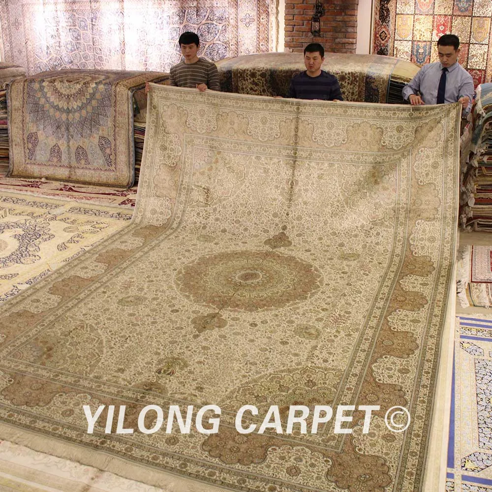 Kopen Yilong 10'x14' Vantage Perzische Zijden Kleed Grote Antieke Beige Oosterse Zijde Tapijt (1908)