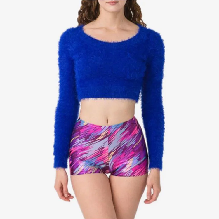 2019 spring Short Mohair Autumn Cropped Sweaters Long Sleeve bare midriff sexy O-neck Pullovers vestidos gothic shaggy WM69186P | Женская