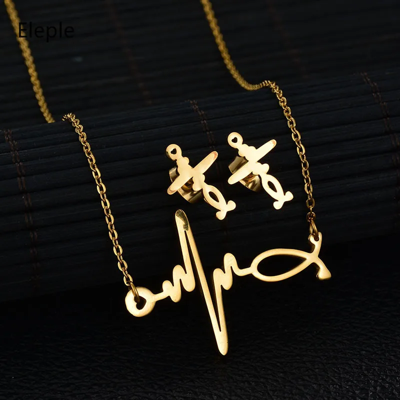 Eleple нержавеющая сталь стетоскоп сердцебиение серьги ожерелье набор уникальный