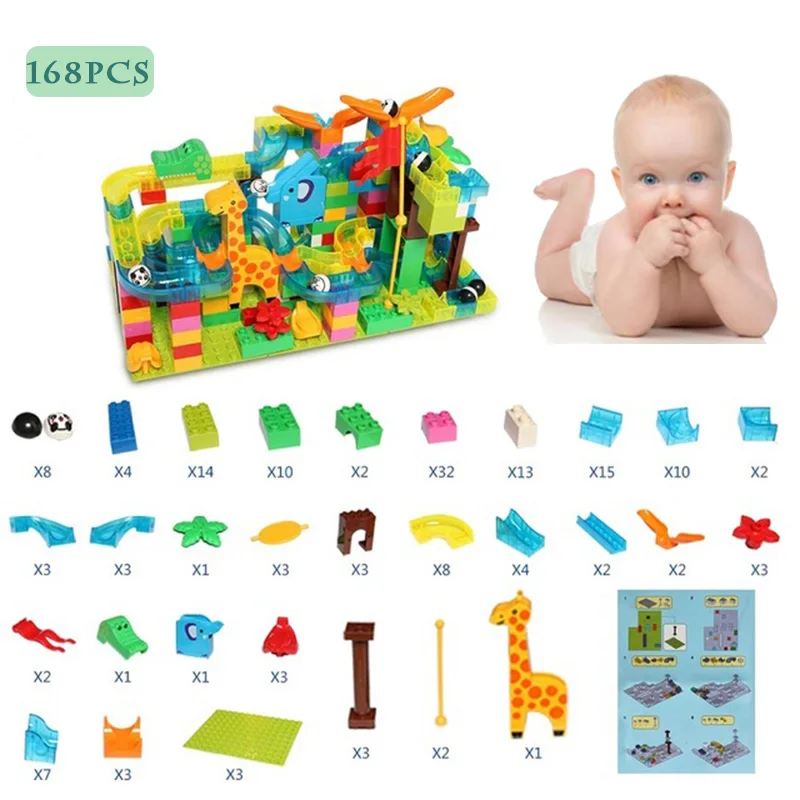 168 PCS No Box 74-296 шт мраморный гоночный лабиринт, Шариковая дорожка, строительные блоки, ABS воронка, горка, сборные кирпичи, совместимые блоки, игрушки - Цвет: 168 PCS No Box