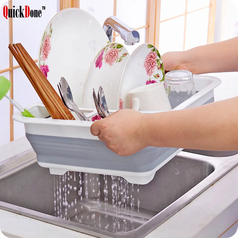 

QuickDone Пластиковая Складная корзина для сушки посуды Чехол Органайзер Домашний для хранения Контейнер Многофункциональные кухонные принад...
