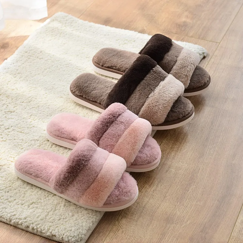 Maggie's Walker Women Fashion Faux Hair Slippers Candy-Colored Flat-heeled Plush Winter and Autumn Size 37~44 | Обувь