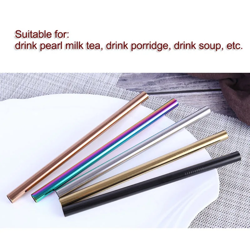 5pcs Drinking Straw Stainless Steel Metal Straw with 1 Cleaner Brush Drinkware Accessories For Drinks Milk Tea Coffee