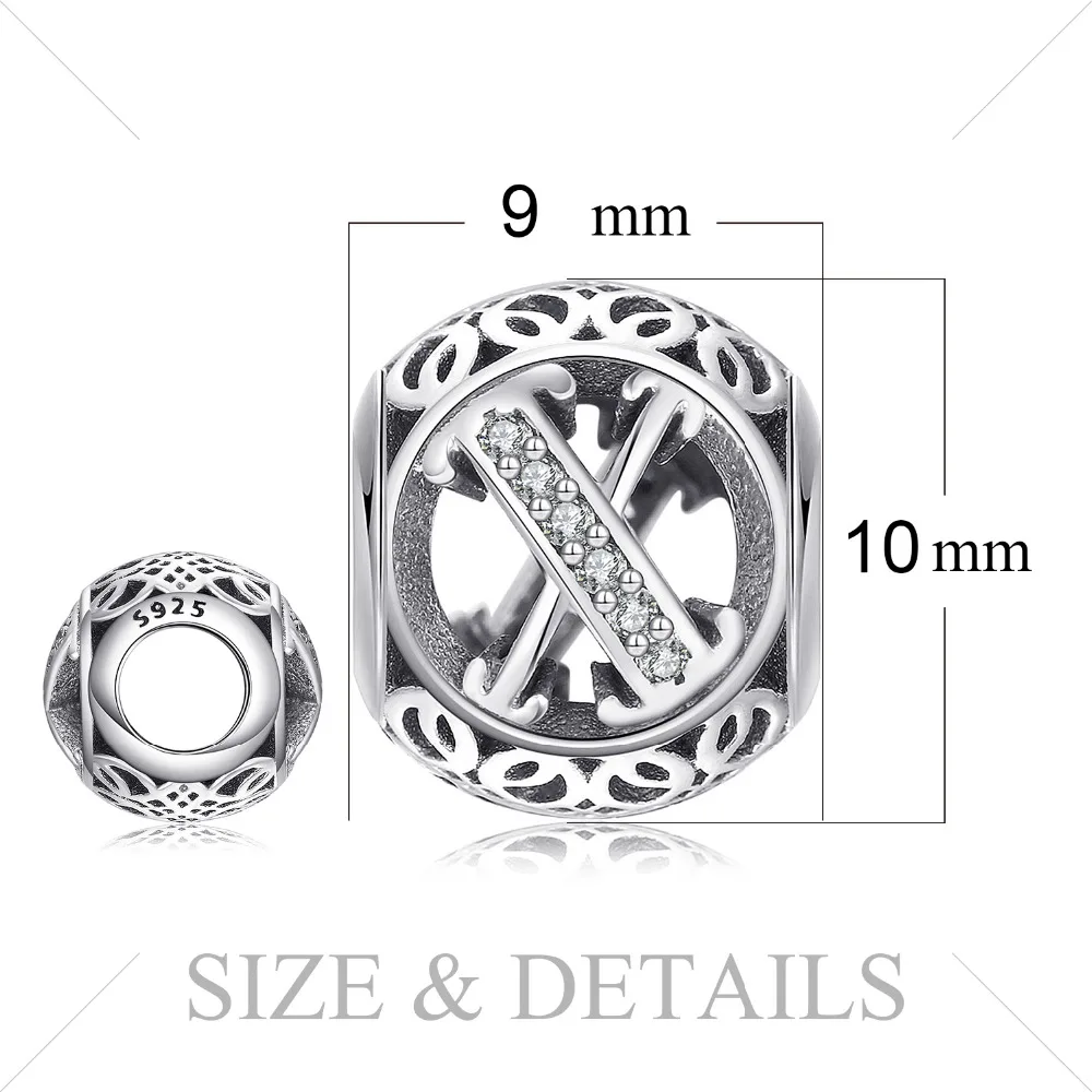 Jewelrypalace 925 Sterling Silver Letter X Cubic Zirconia Beads Charms Fit Bracelets Gifts For Woman Anniversary Fashion Jewelry | Украшения