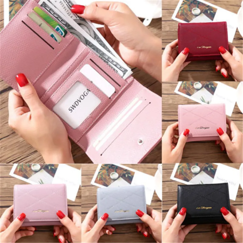 Короткий маленький кошелек для женщин Дамский бумажник из искусственной кожи
