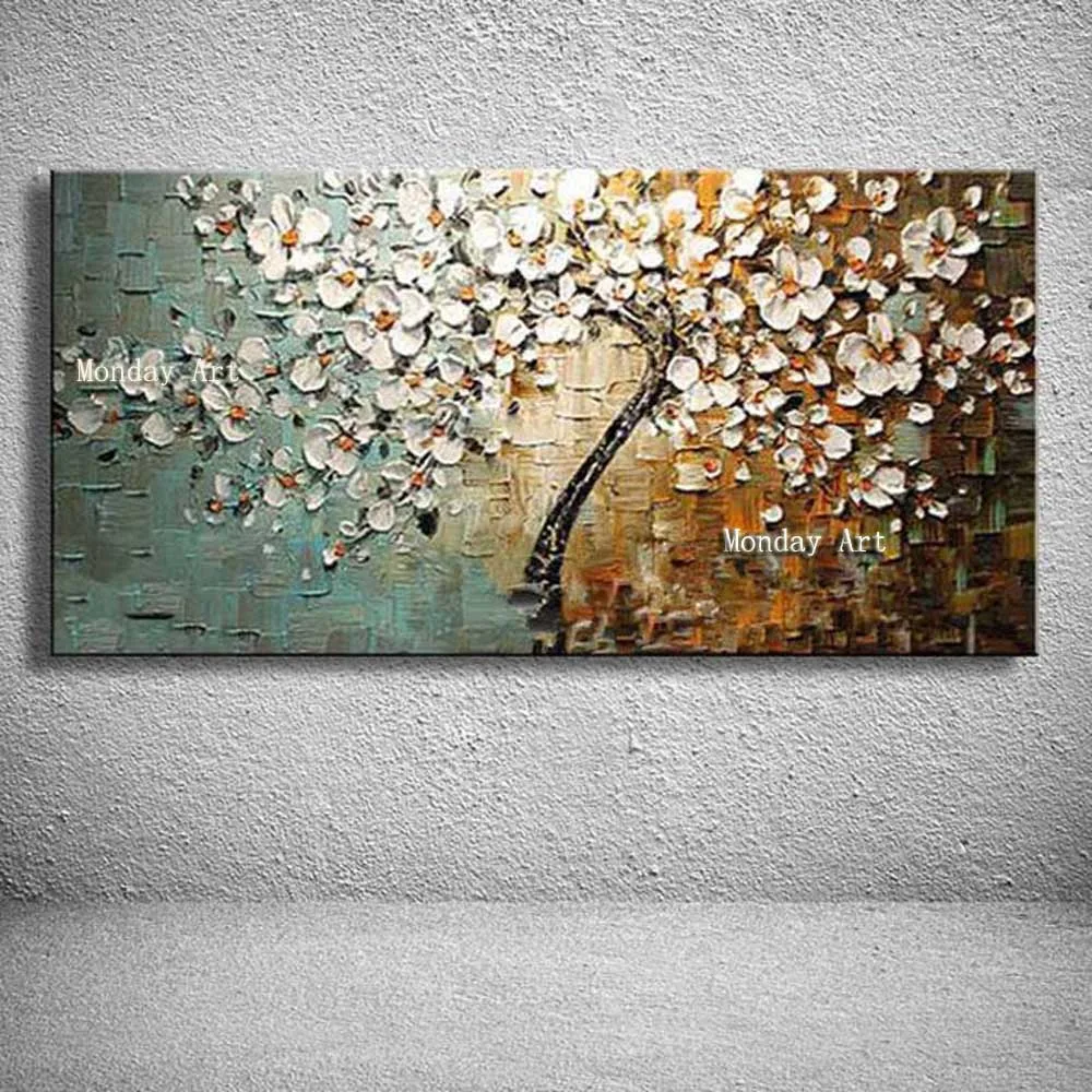 New handmade Modern Canvas flower Oil Painting Palette knife Tree 3D Flowers Home living room Decor Wall Art | Дом и сад