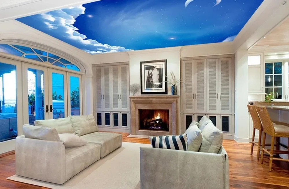 Пользовательские 3d фото обои потолок настенная фантазия белые облака Звезда