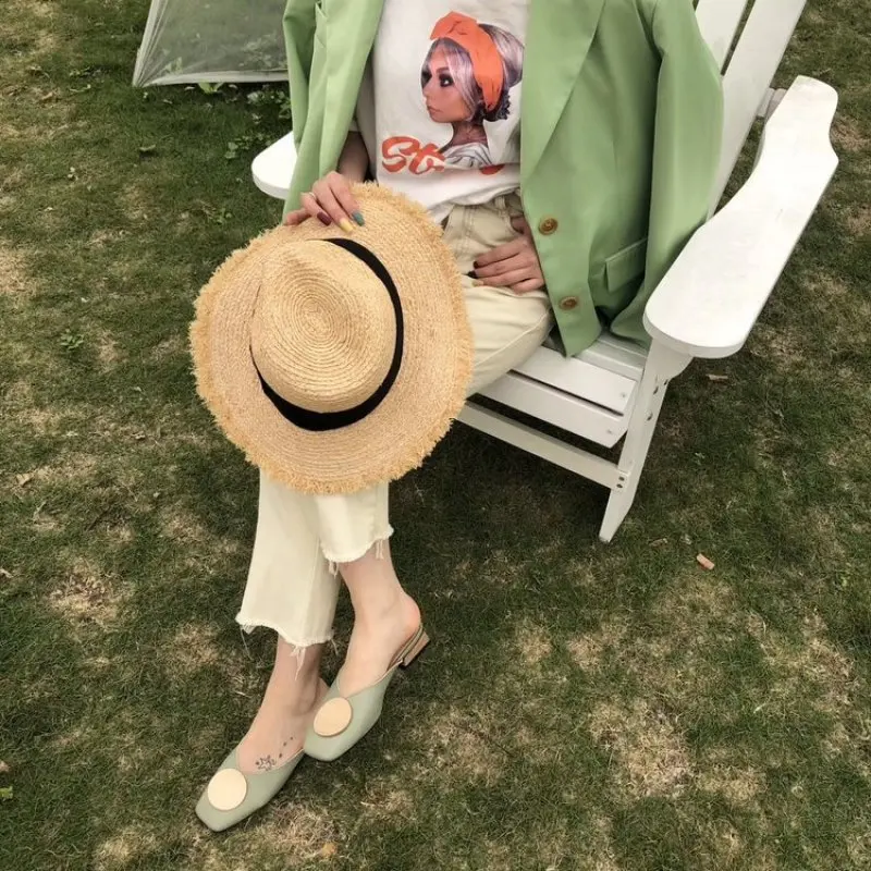 Фирменный дизайн женские шлепанцы без застежки повседневные туфли на плоской