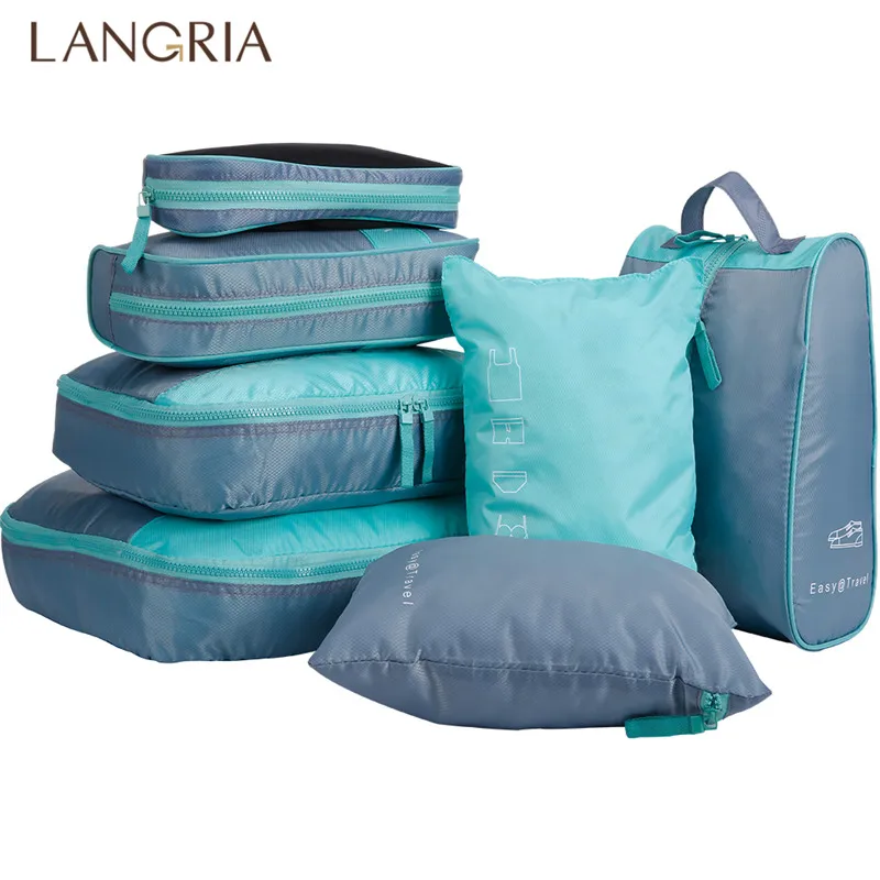 LANGRIA 7 шт./компл. складной Водонепроницаемый упаковочная коробка для путешествий Чемодан чемодан сумок-органайзеров Костюмы Бизнес поездок рюкзаком