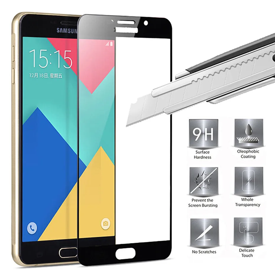 Полное покрытие Защитное стекло для samsung A5 A7 A3 2017 2016 A6 A8 2018 премиум класса