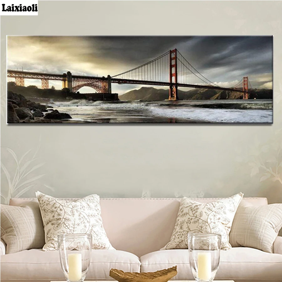 

5D DIY Diamond Painting San Francisco Golden Gate Bridge Cityscape Full Square Drill 3d Embroidery Cross Stitch mosaic decor art