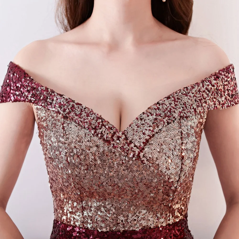 Sexy Sequin Maxi Dress Women Sexy Evening Party Dress Slash Neck Elegant Wedding Vestido de fiesta