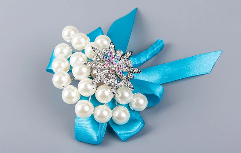 Sky blue Kyunovia Королевского синего цвета, свадебные, для жениха Брошь бутоньерка со стразами Стразы наручные корсаж жениха закругленные петлицы-Выходные туфли на выпускной с украшением в виде кристаллов булавки D47 - Цвет: Sky blue