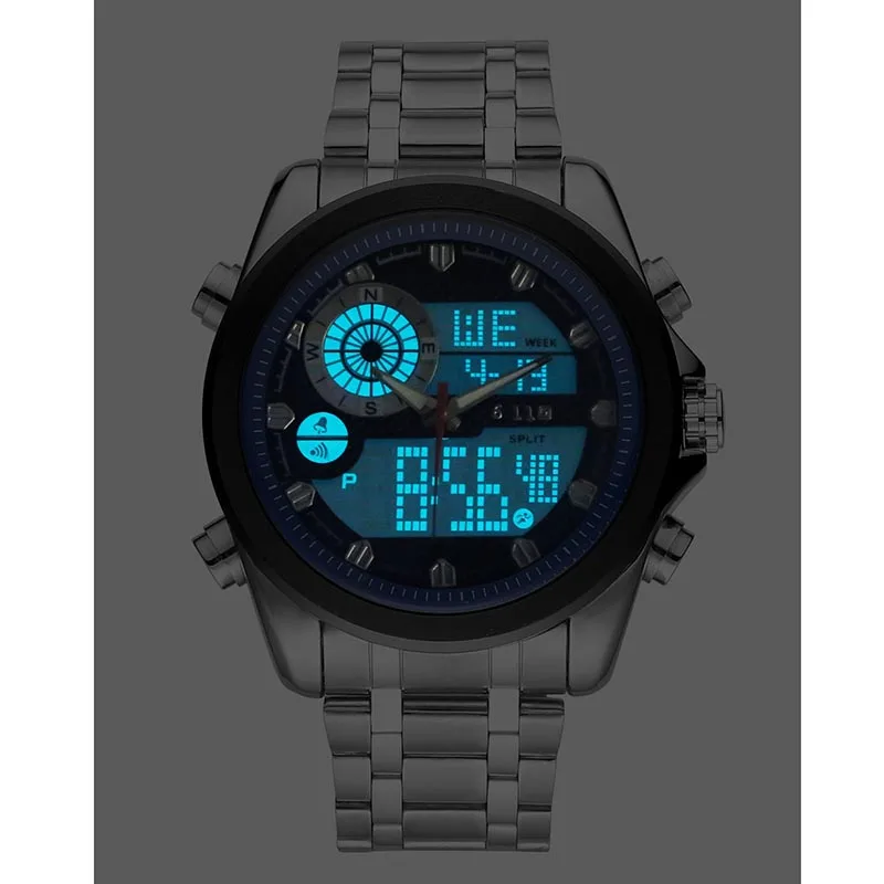 Новые спортивные часы мужские из нержавеющей стали светящиеся светодиодный