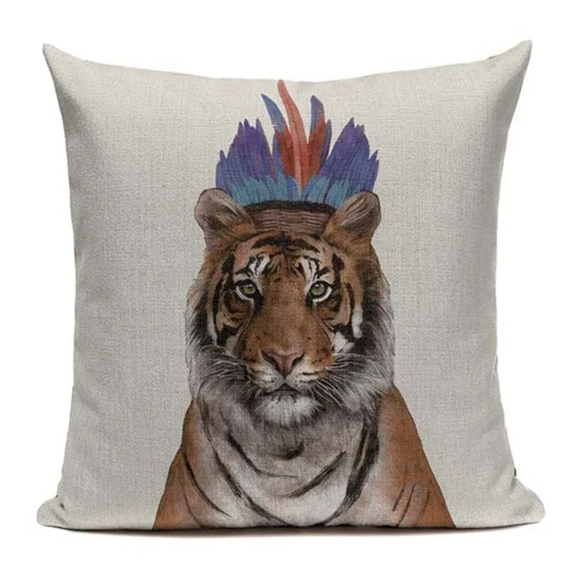 Relax Cotton Linen Vintage Jacob Bedroom Decor Fundas 45Cmx45Cm Square King Tiger Printing Home Car Office Throw Pillow Case | Дом и сад