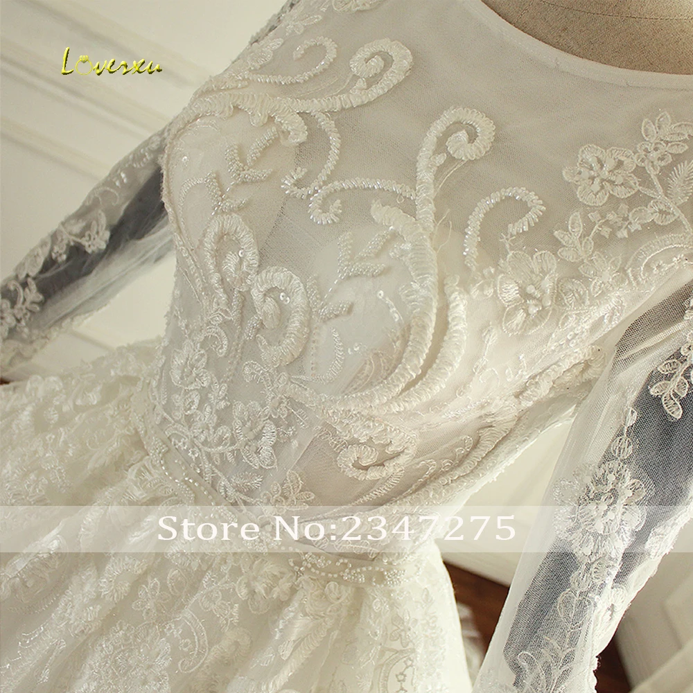 Loverxu Vestido De Noiva Свадебные платья принцессы с длинными рукавами Иллюзия кружево с аппликацией и бисером линия свадебное платье плюс размер
