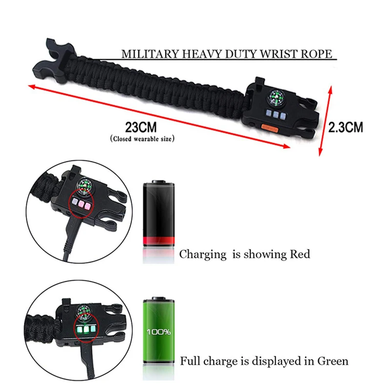 Тактический спасательный Паракорд Браслет для кемпинга с USB зарядкой компас