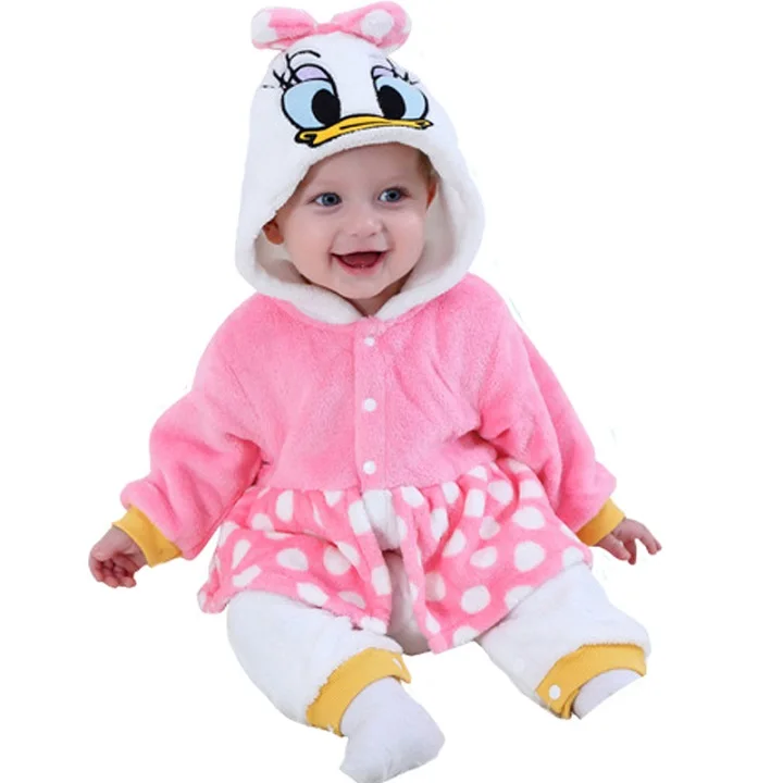 Donald Duck Pink Детские комбинезоны с героями мультфильмов; зимние теплые коралловые флисовые милые рождественские подарки со львом; пижамы для маленьких мальчиков и девочек; одежда с рыбами; roupas de bebe recem nascido - Цвет: Donald Duck Pink