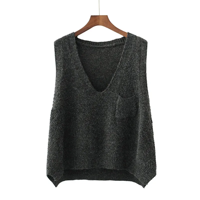 

AKSLXDMMD Loose Casual Knitted Vest 2017 New Autumn Witner Plus Size Women V neck Knitted Sweater Tops Pullover Female LH1147