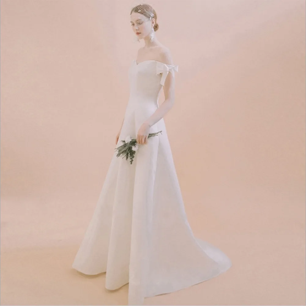 ANTI Boho Wedding Dress 2019 Sexy Backless A-Line Beach Bride with Satin Off The Shoulder Vestidos de noiva Bridal Gowns | Свадьбы и