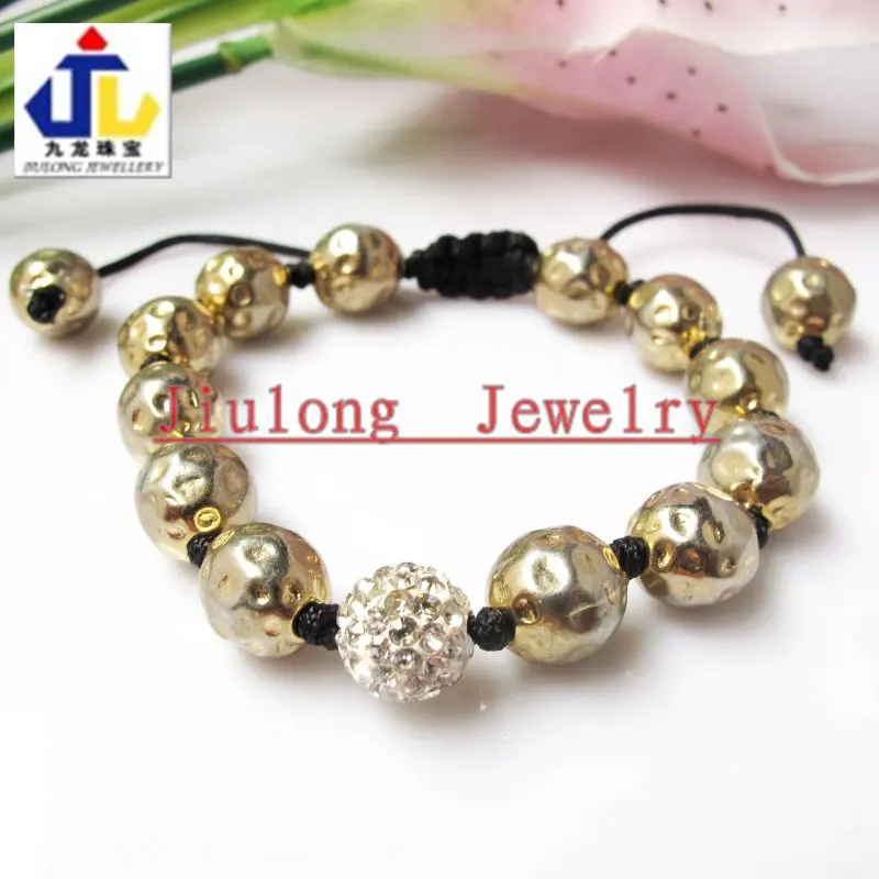 Wholesale 12pcs/lot Micro pave CZ crystal alloy ball connect light champagne tone beads bracelet.Free shipping.B1372 | Украшения и