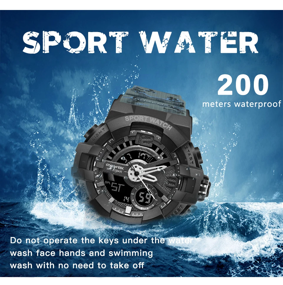 GOODWEEK Men Sport Watch Camouflage S Shock Military Watches Waterproof Multi-functional Dual Display Watches Relogio Masculino